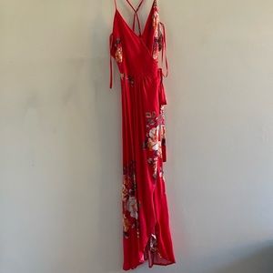 Red Floral Wrap Dress
